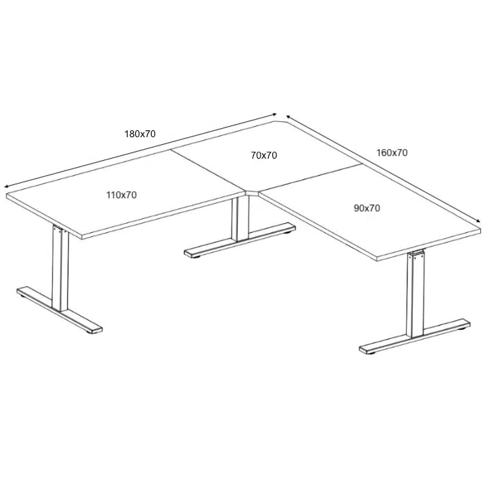 E-Fit 126 elektrisch hoekbureau wit/licht eiken 180×160×70