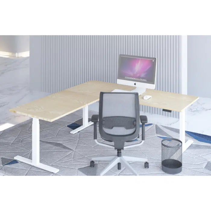E-Fit 126 elektrisch hoekbureau wit/licht eiken 180×160×70