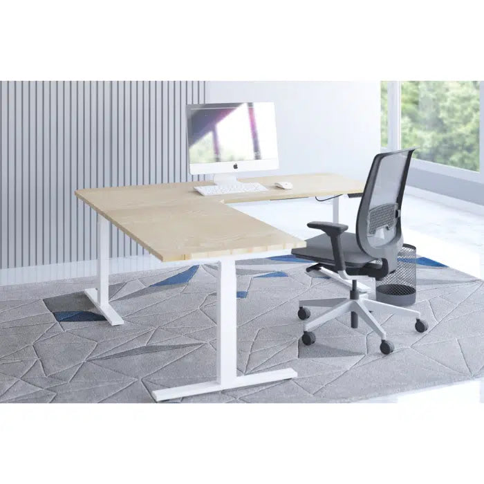 E-Fit 126 elektrisch hoekbureau wit/licht eiken 180×160×70