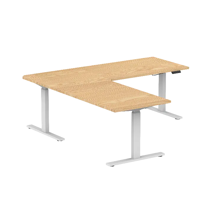E-Fit 126 elektrisch hoekbureau wit/licht eiken 180×160×70