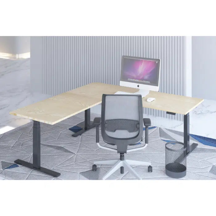 E-Fit 126 elektrisch hoekbureau zwart/licht eiken 180×180×70
