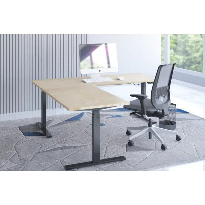 E-Fit 126 elektrisch hoekbureau zwart/licht eiken 180×180×70