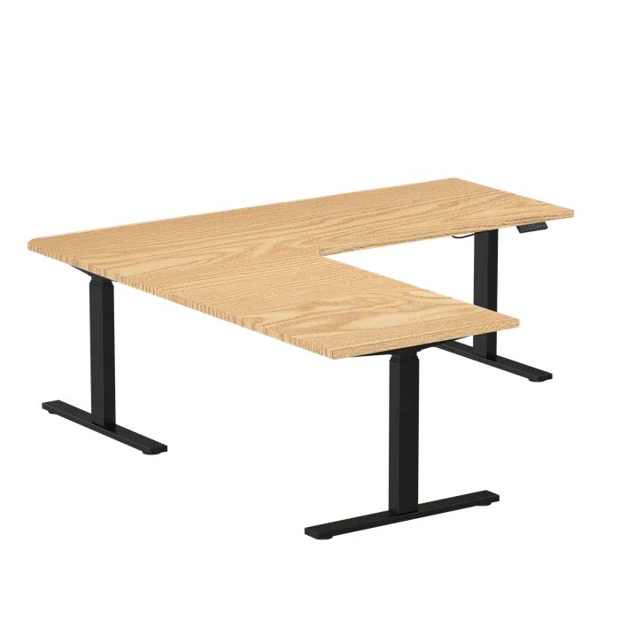 E-Fit 126 elektrisch hoekbureau zwart/licht eiken 180×180×70