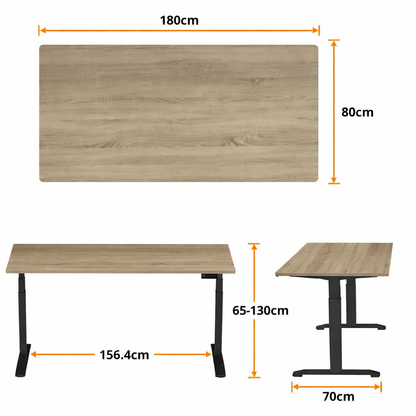 E-dual elektrisch zit-sta bureau Diepgrijs Eiken/Zwart  180x80