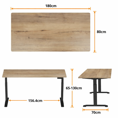 E-dual elektrisch zit-sta bureau Natuur Eiken/Zwart  180x80