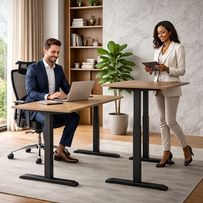 E-dual elektrisch zit-sta bureau Diepgrijs Eiken/Zwart  180x80