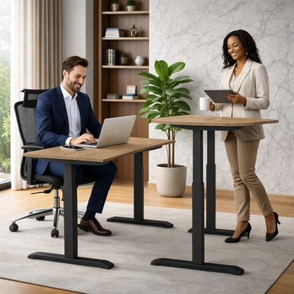 E-dual elektrisch zit-sta bureau Natuur Eiken/Zwart  180x80