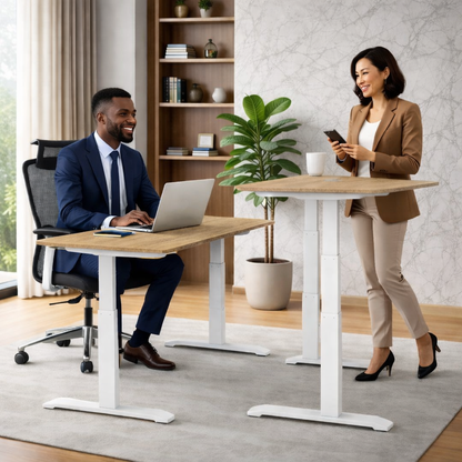 E-dual elektrisch zit-sta bureau Diepgrijs Eiken/Wit  180x80