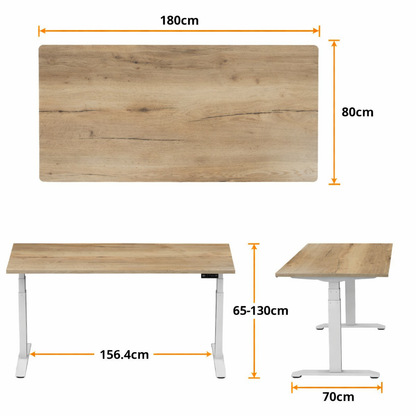 E-dual elektrisch zit-sta bureau Natuur eiken/Wit  180x80